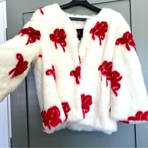 Adrienne Landau Designer White & Rose Faux Fur Coat 1x